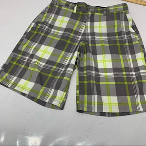 OP Flex‎ 4 Way Stretch Shorts Men 30 Plaid Yellow Gray Pickets 9” Comfort Travel